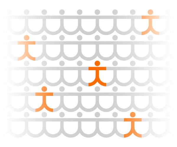 Human firewall made of joined human figures, with some highlighted in orange to show vulnerability.